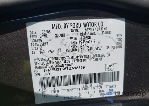 2007 Ford Explorer Sport Trac Xlt из США, поврежденный, VIN 1FMEU31K67UA18559